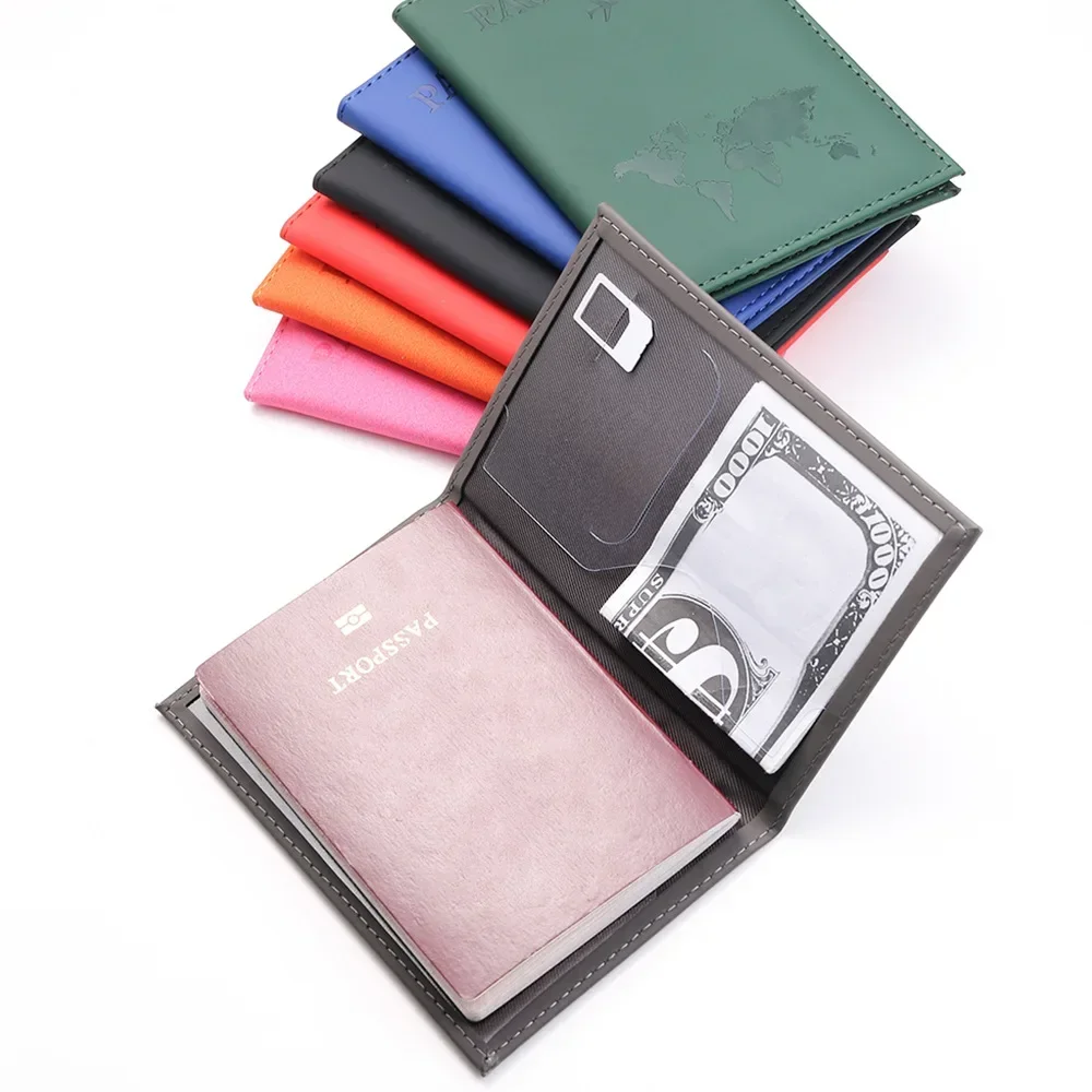 Travel Document Clip Bag Passport Protective Case Simple Couple Protective Holder PU Airplane Map Travel Passport Cover