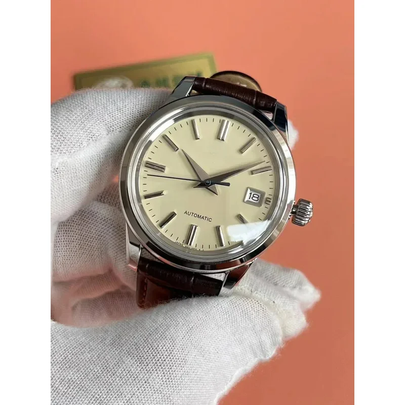 Japanese NH35 Automatic Mechanical Movement GS Enamel Cream SBGP261 Sapphire Bubble Mirror Retrobeautiful Gentleman'S Watch