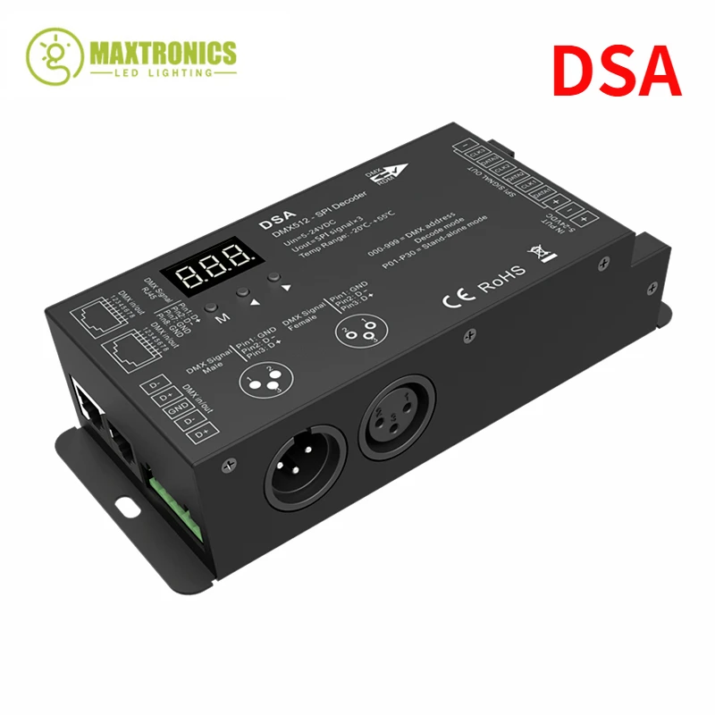 DMX512 To SPI Decoder (with RF) LED Pixel Dimmer Display DSA 5-24VDC For WS2811 WS2812 SK6812 UCS1903 RGB or RGBW LED Strip