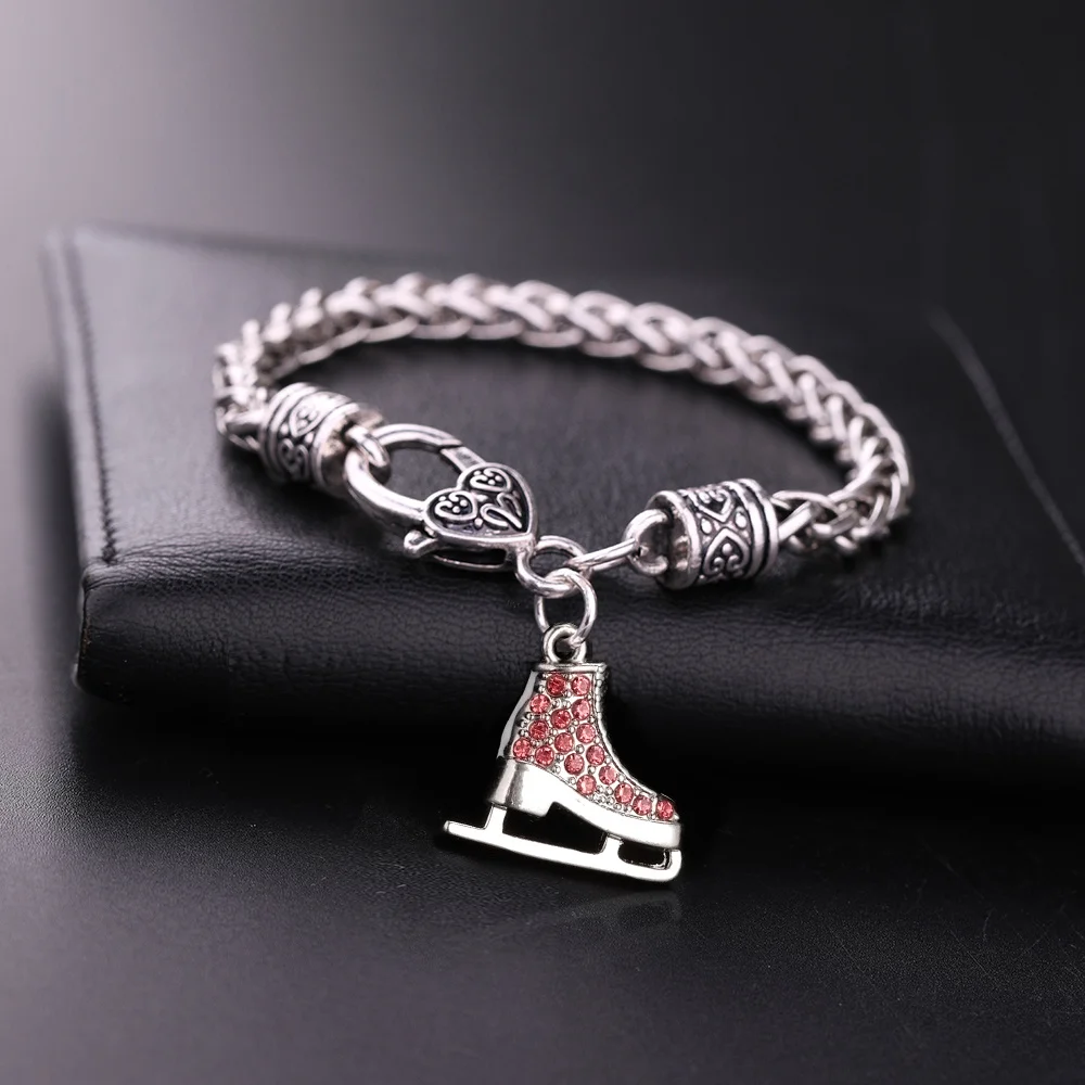 My Shape Skating Shoes Pendant Bracelets for Women Ice Skater Bracelet Sports Figure Skating Crystal Jewelry Gifts Skate Lover