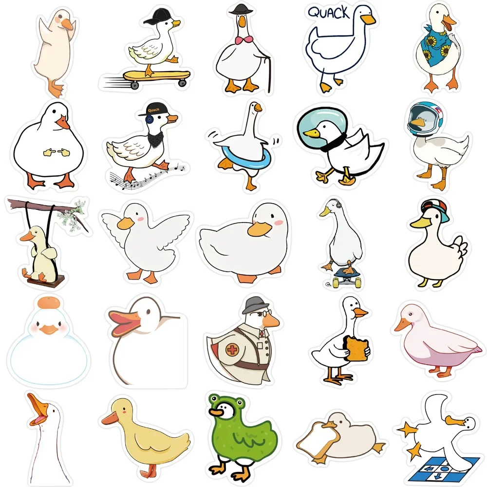 50Pcs Cartoon Duck Waterproof Graffiti Sticker Aesthetic Decorative Luggage Laptop Cup Phone Fridge Scrapbook Kid Stickers