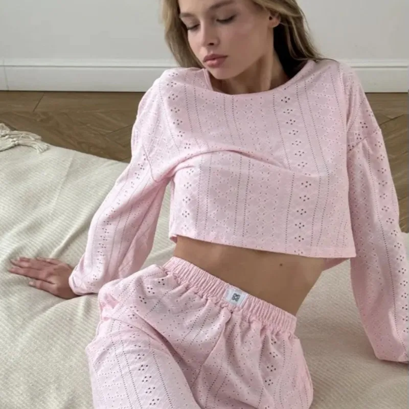 

2025 Новая сексуальная домашняя одежда, комплект из двух предметов, весенне-летняя мода, простой повседневный свободный топ с длинными рукавами, шорты, пижамы, комплекты из 2 предметов