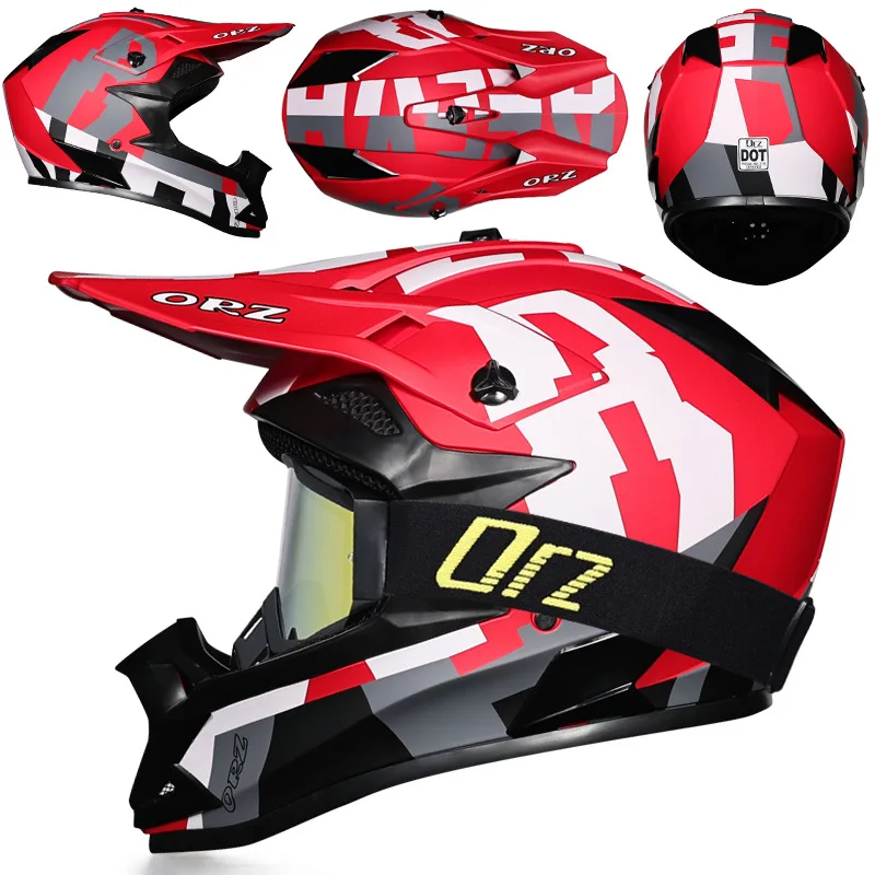 

Orz Off-Road Full Face Helmet Moto Quick Buckle Riding Racing Helmet Motocross Racing Breathable with Goggles Professional DOT