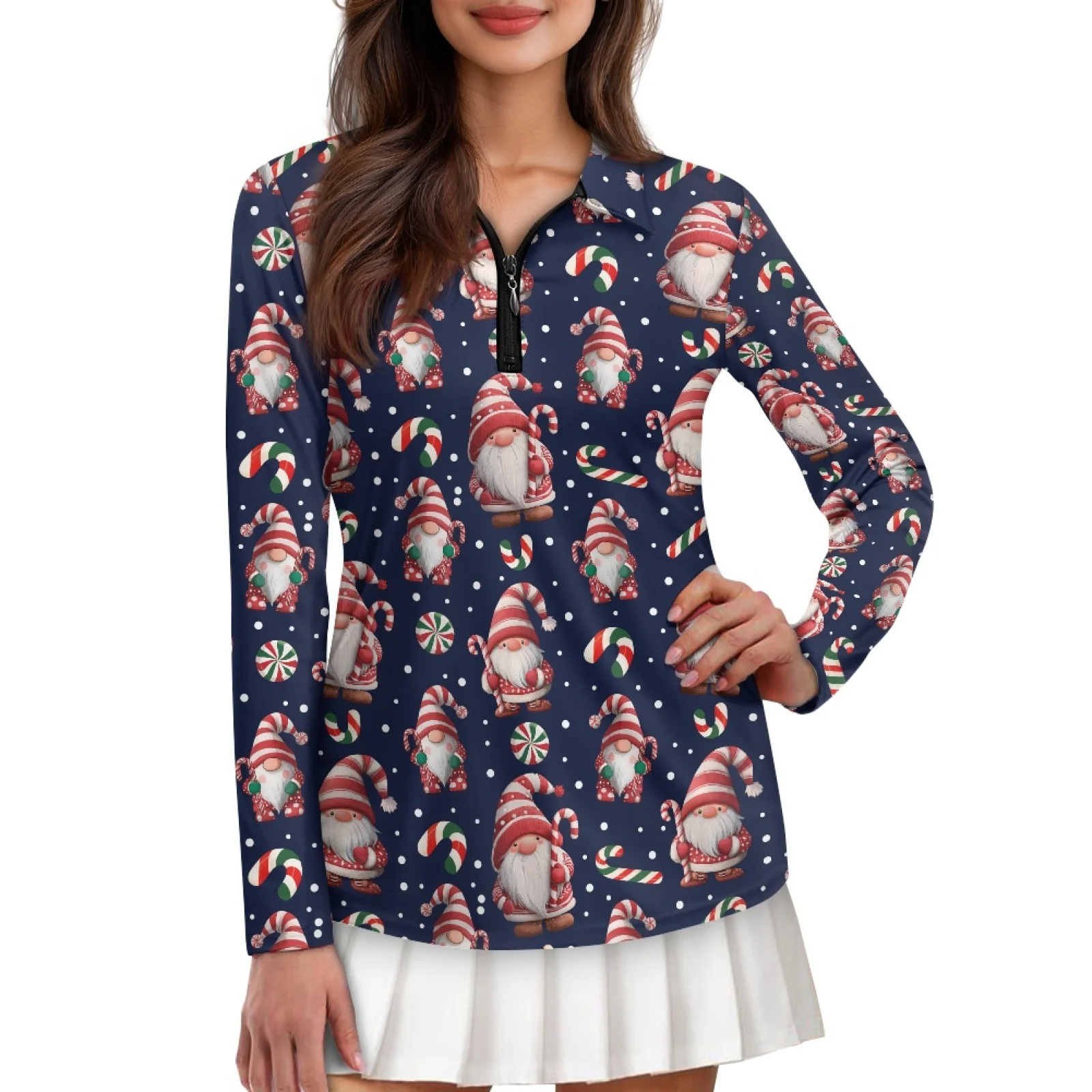 PENSTROLL Christmas Gnome Womens Quick Dry Golf Shirts for Women Moisture Wicking Polo Shirts for Jogging
