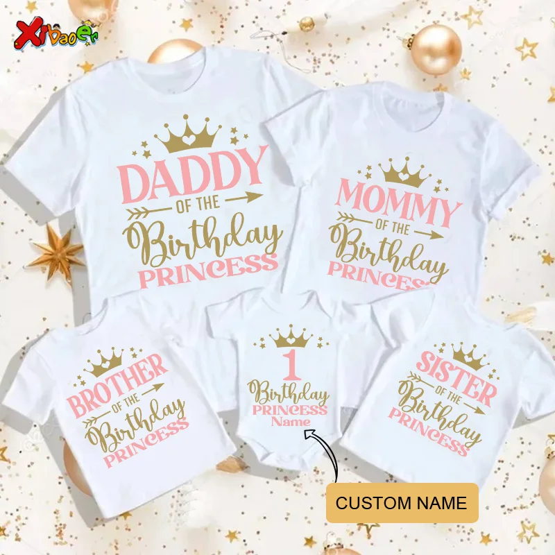 

Princesses T Shirt Family Gift Birthday Shirt Carriage Crown Party Custom Name TShirt Girls Children Clothes Daddy Mommy Outfits