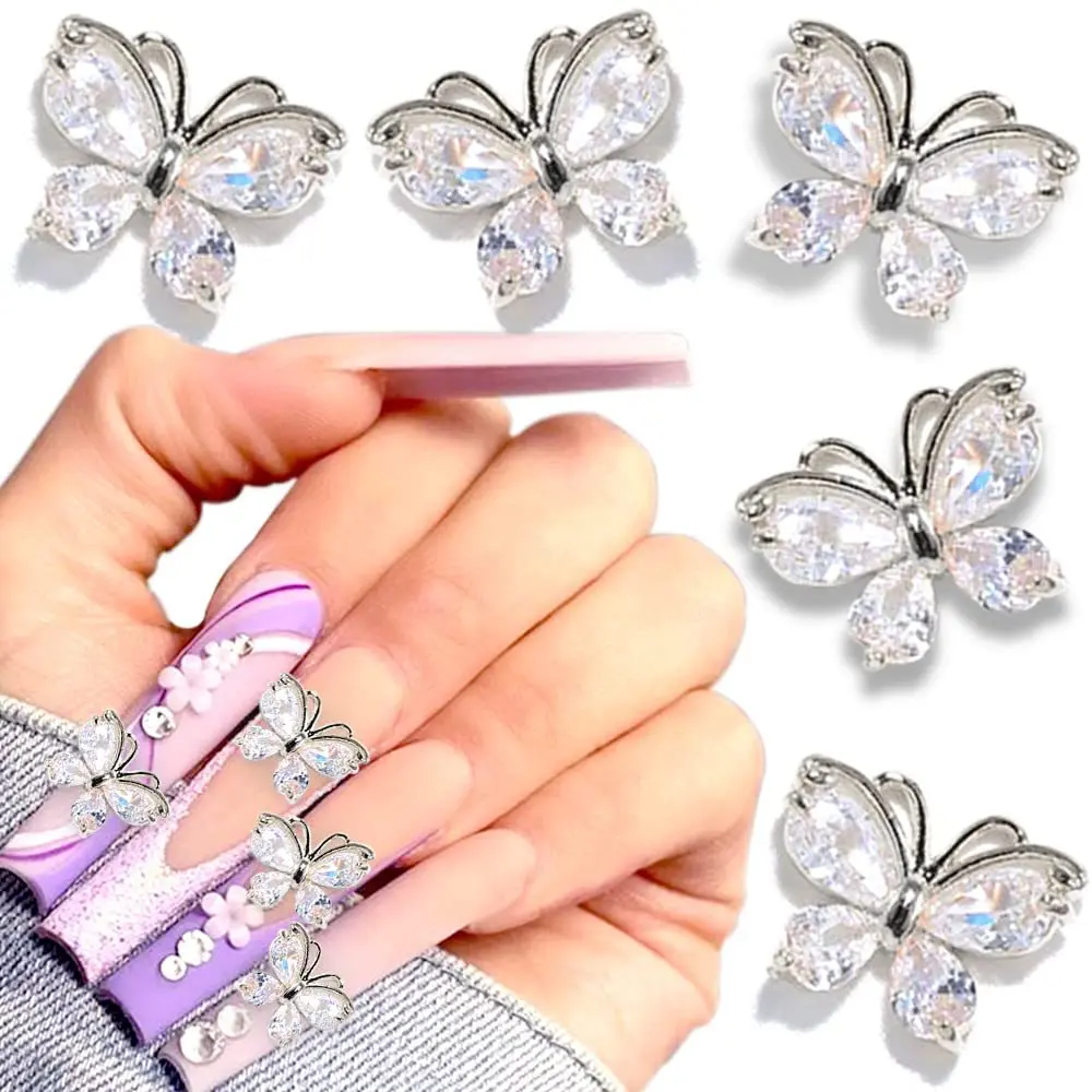 10Pcs Butterfly Nail Art Rhinestone Magic Crystals Metal Nail Zircon Charm Part 3D  Silve Gold Diamonds Manicure Accessories H32