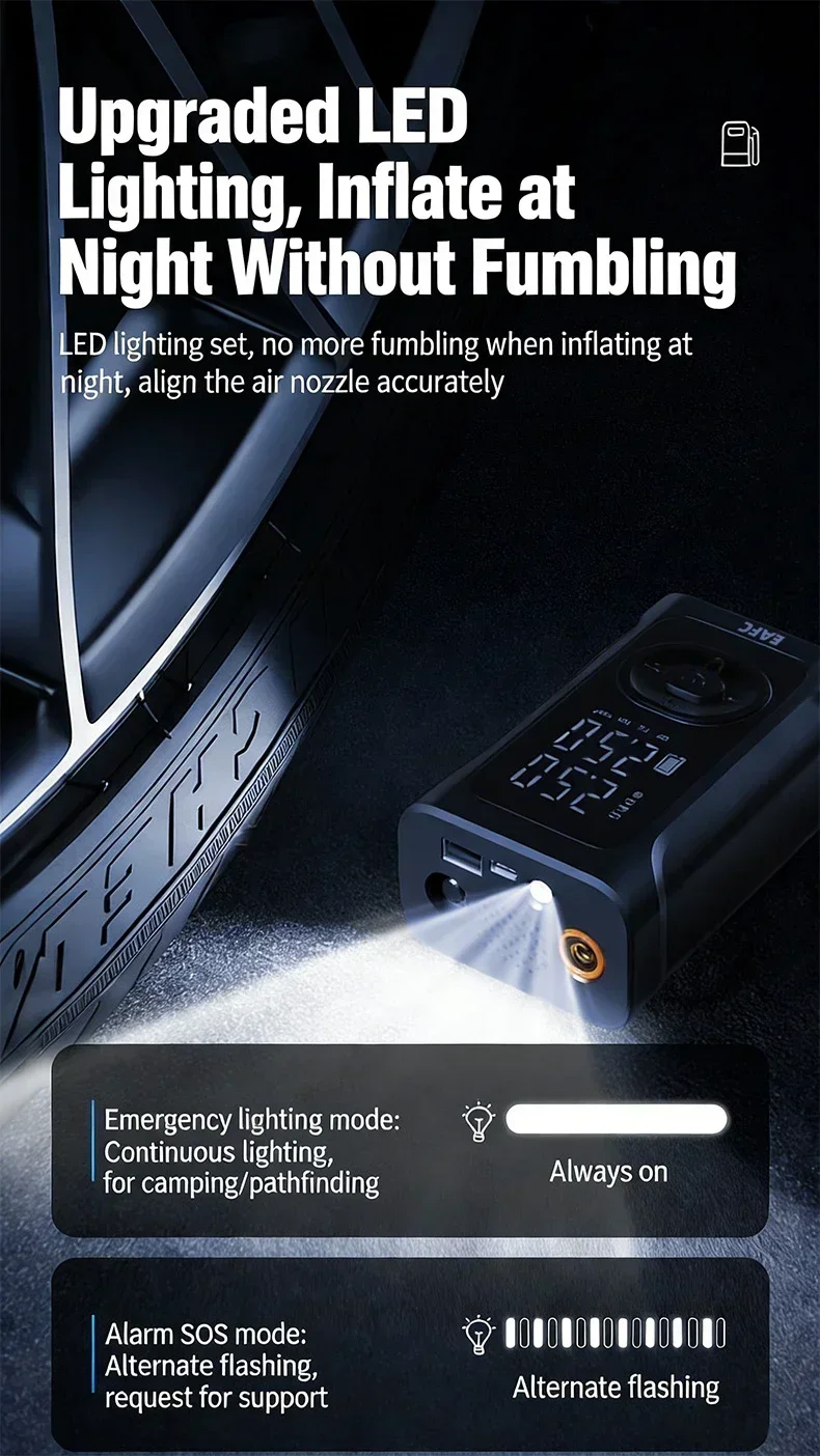 EAFC Update Luftpumpe Wiederaufladbare Hochpräzise Auto-Reifenpumpe LCD-Anzeige Tragbare Luftpumpe für Auto Motorrad Fahrrad Ball – Detail 10