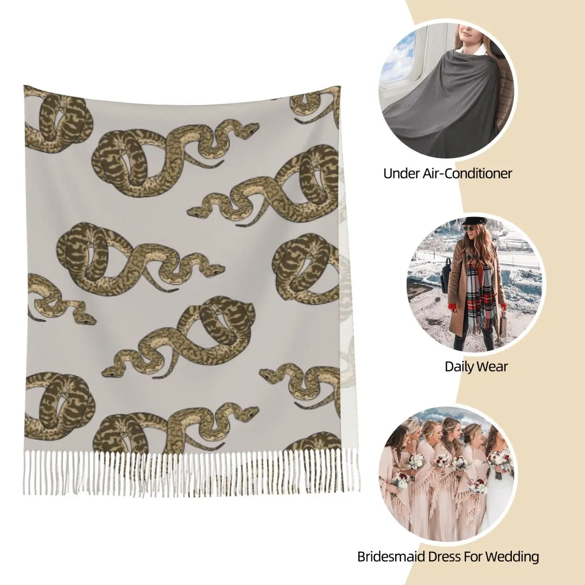 الكرة بيثون مورف الأفعى نمط وشاح شرابة الأوشحة النساء لينة الدافئة شالات و يلتف طويل الخريف الشتاء شال التفاف #3
