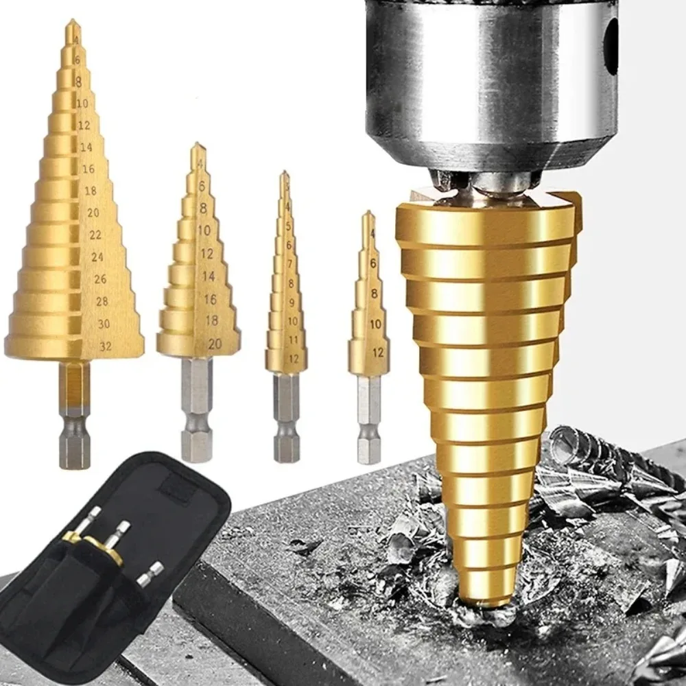 4-32mm Premium Titanium Coated Metal Hexagonal Pagoda Drill Bit High-Speed Steel Step Drill Bit Set Woodworking Drill Bit Metric