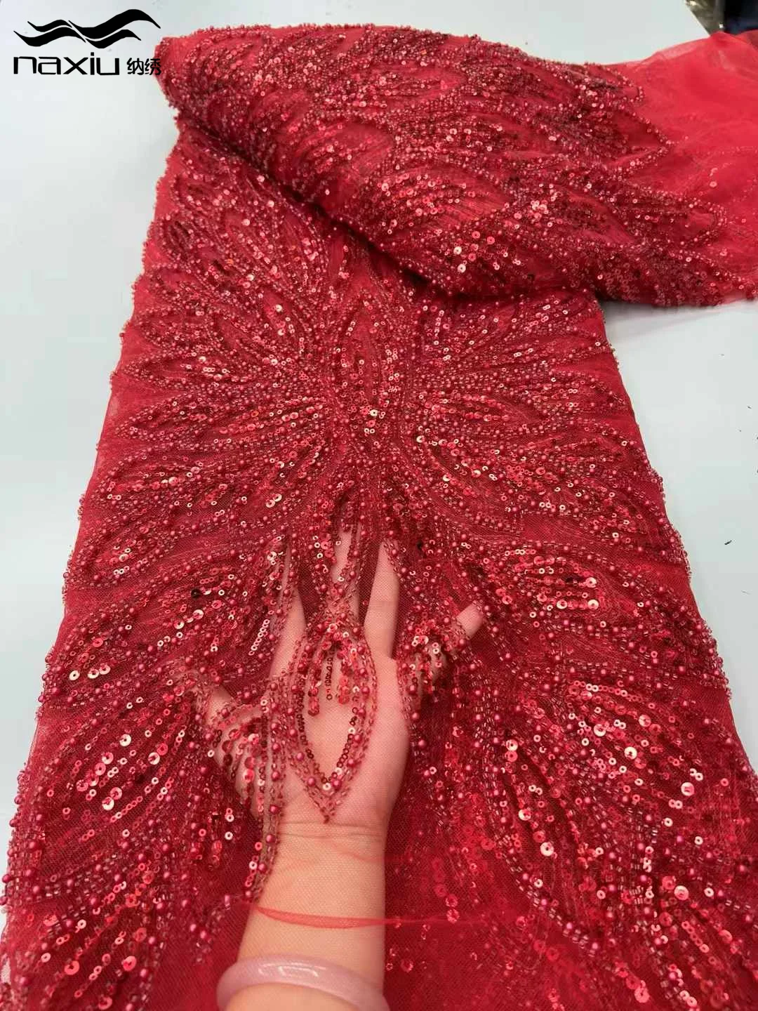 

Madison African Sequins Lace Fabric 2025 High Quality Beads Eembroidery French Nigerian Lace Fabrics For Wedding Dress Sewing