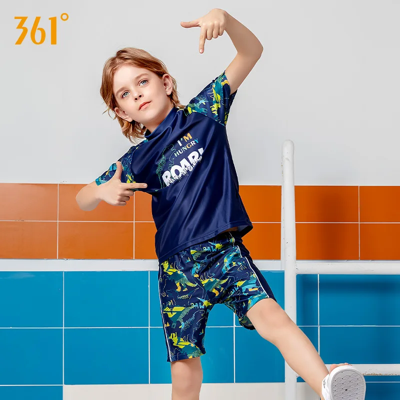 361°Boy Two Pieces Short Sleeve Sun Protection Quick-Drying Swim Tops+Trunks UV Professional WaterProof Surfing Beach SwimWear