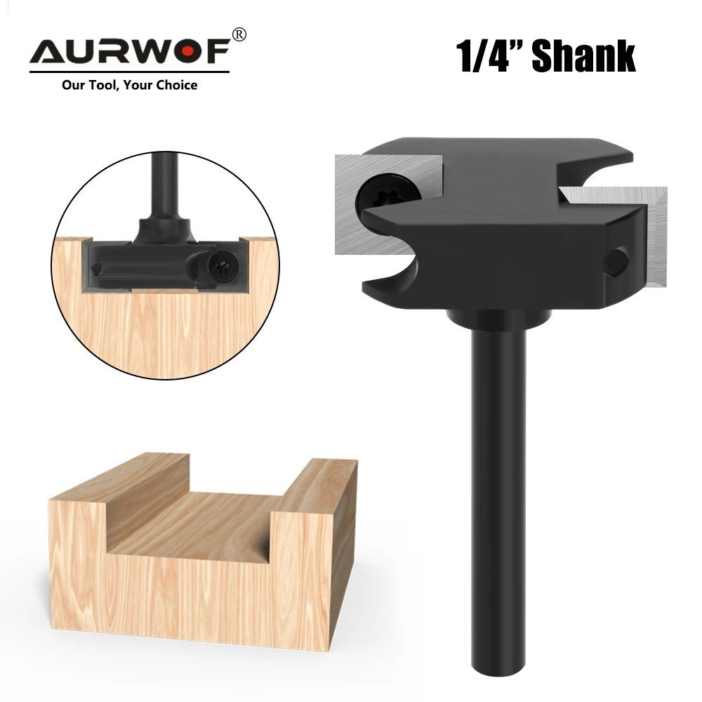 AURWOF 1/4 Shank 2-blade T-Shaped Router Bit With Milling Cutter Cemented Carbide Woodworking Bit Spoilboard Disassemble Drill