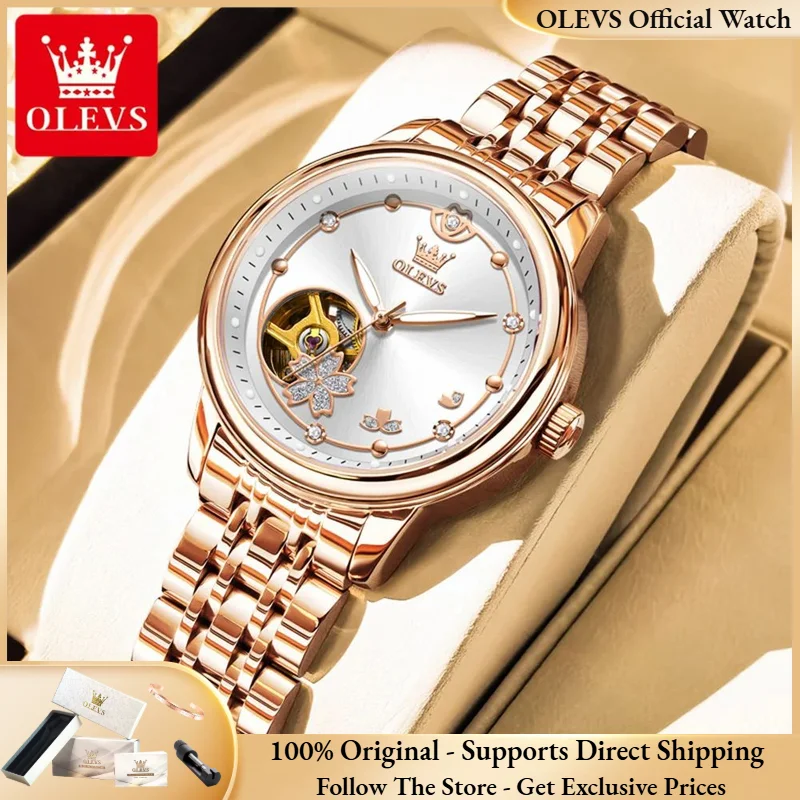 

Женские часы OLEVS 6732, лучшие брендовые роскошные женские часы, полностью автоматические механические часы, водонепроницаемые, светящиеся, с ажурным циферблатом, женские часы Reloj Mujer