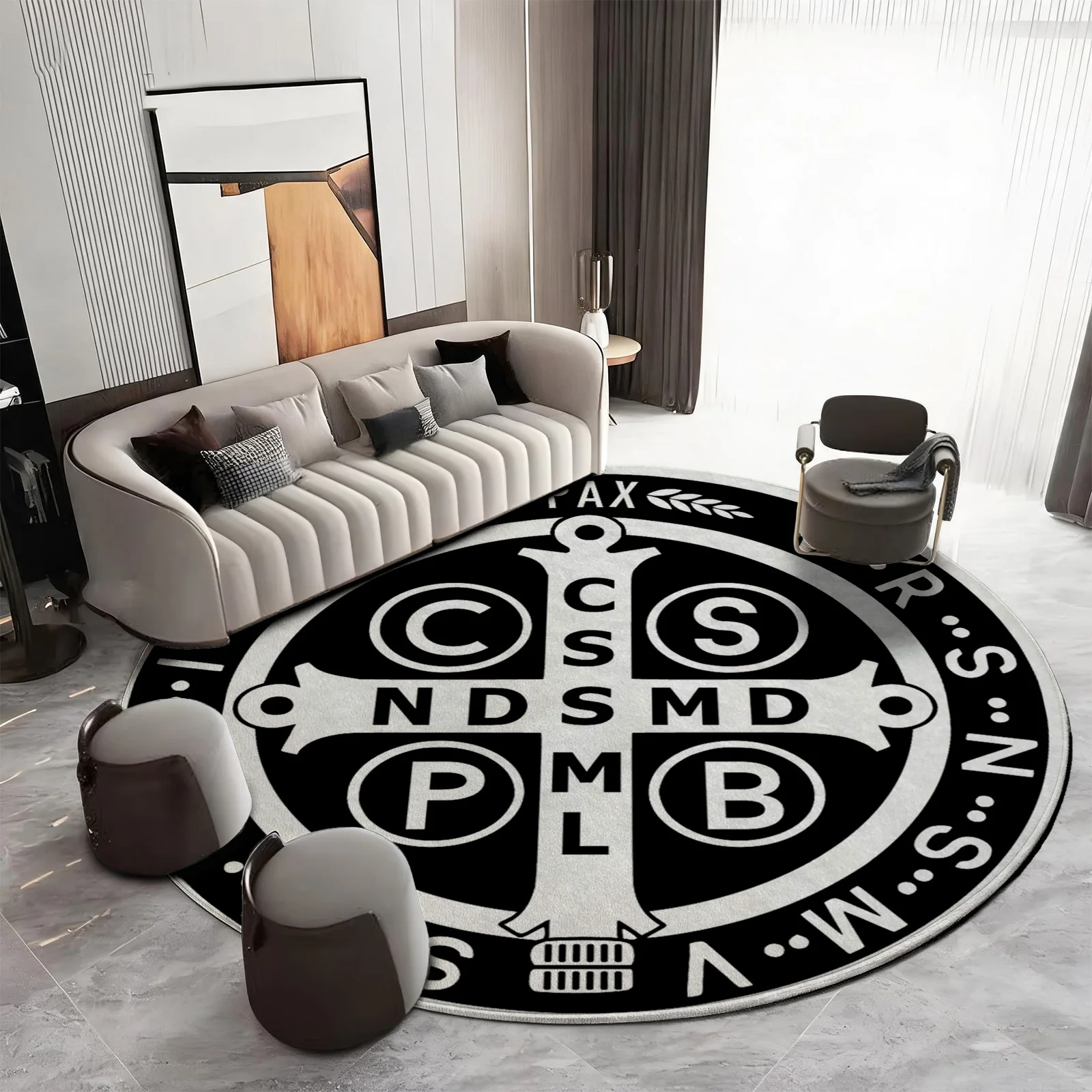 Bohemian Round Area Rug Symbol Typography Floor Mat Geometric Design Luxury Modern Living Room Decor Ethnic Style Abstract Carpe