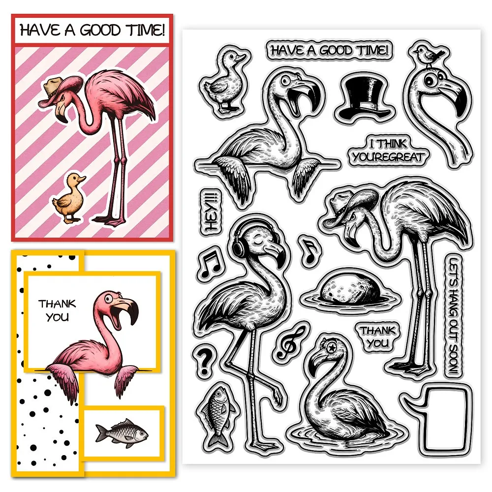 Clear Stamps Flamingos in Cartoons Transparent Stamps Animals Clear Seals for DIY Scrapbooking Album Decoration