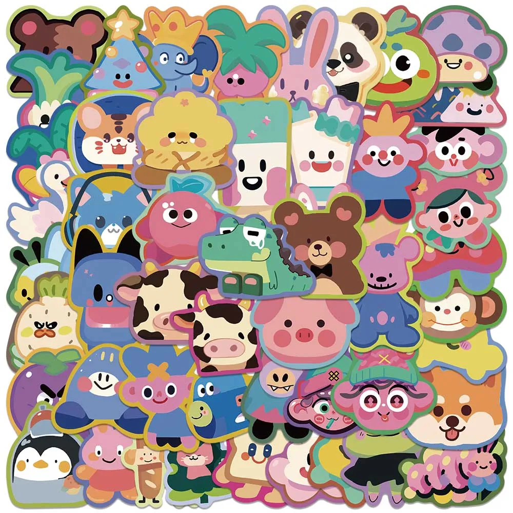 

50pcs Cute Kids Decals Funny Cartoon Animals Stickers For Laptop Water Bottle Luggage Notebook Phone Vinyl Waterproof Graffiti