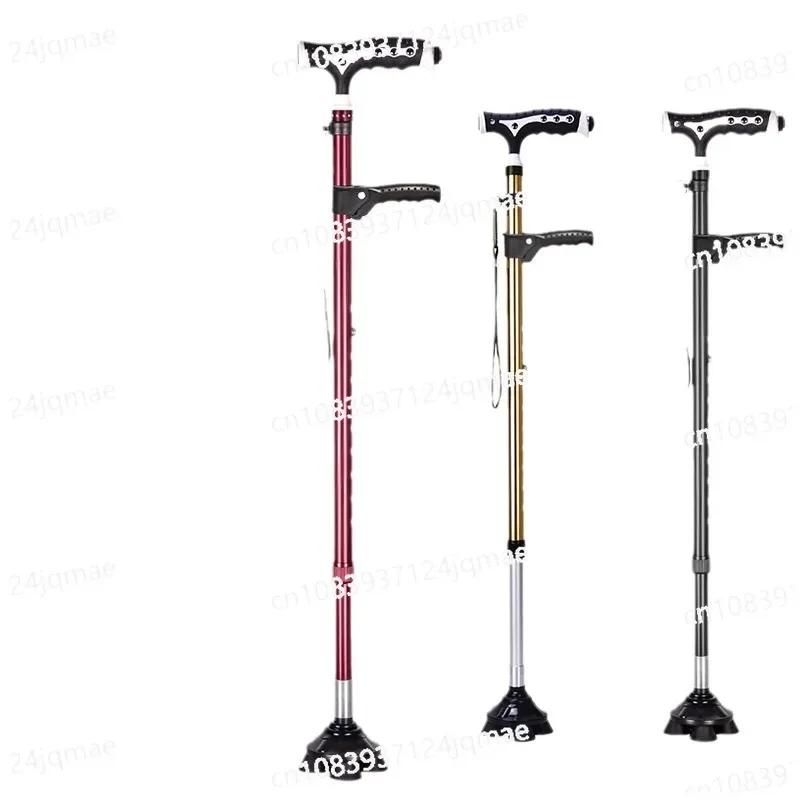 Cane Telescopic Four-legged Corner + Cane Elderly Aluminum Alloy Anti-skid Rod Rehabilitation Fracture Cane Light Walker