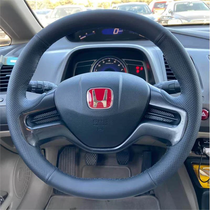 

Customized Hand-sewn Car Steering Wheel Cover Braid for Honda Civic 8 Gen Generation 2006 2007 2008 Microfiber Leather Black