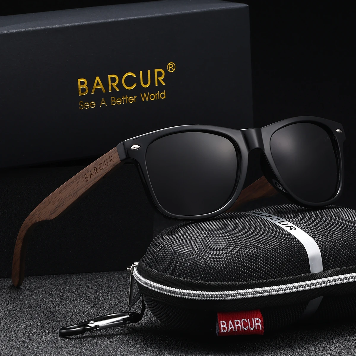 BARCUR Women's College Style Box Casual Polarized Sunglasses Wooden Glasses Foot Driving Tour Self Driving Tour Men's Glasses