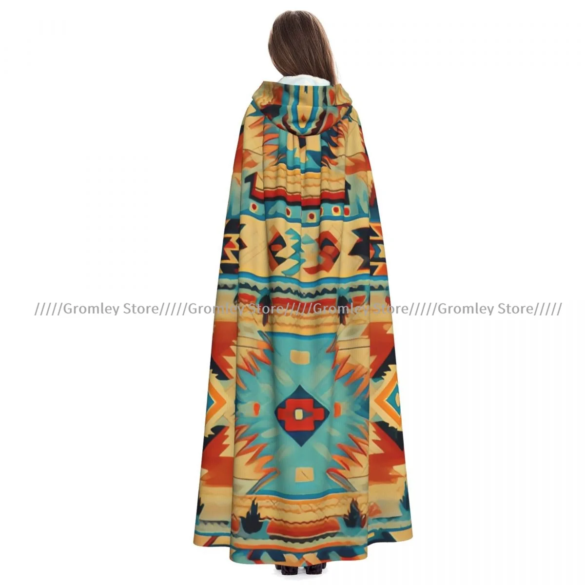 

Родной стиль геометрический американский узор плащ ведьмы с капюшоном косплей костюм Хэллоуин для взрослых длинная вечерние накидка