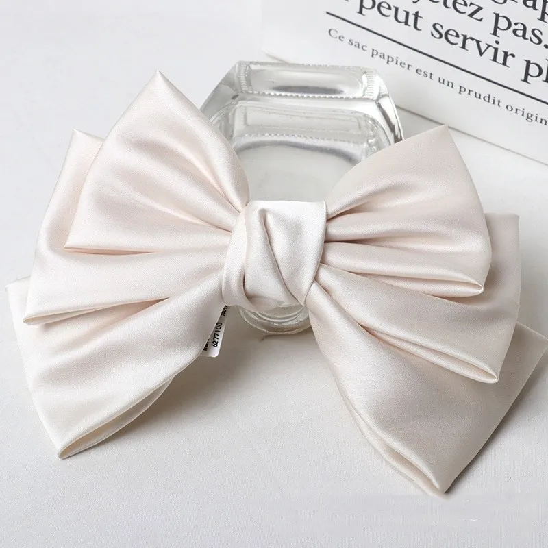 Handmade  Cotton Hair Accessories Satin Silk Hair Bow Three Layers French HairClips Bowknot Hair Clip for Girls and Women