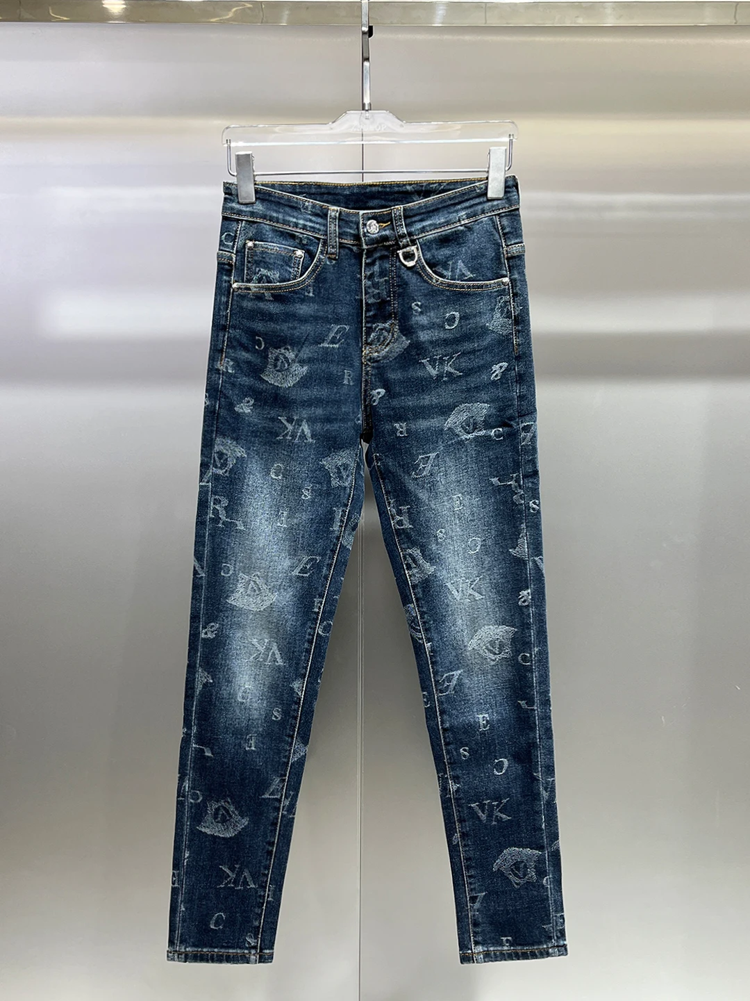 

Slim Fit Printed Blue Jeans Men's Faion Small Footed Pants Korean Sle Long Trousers Autumn Winter Trend Brand Casual Wear