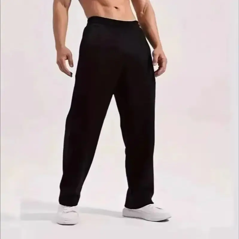 

Мужские хлопковые спортивные штаны больших размеров, весенне-осенние однотонные мешковатые свободные повседневные брюки с эластичной резинкой на талии для повседневного ношения, бега