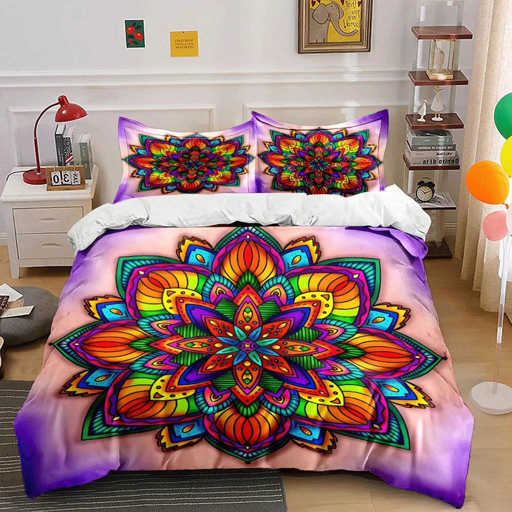 Colorful Mandala Design Decorative Set Exquisite three-piece bedding set gift for kids and adults