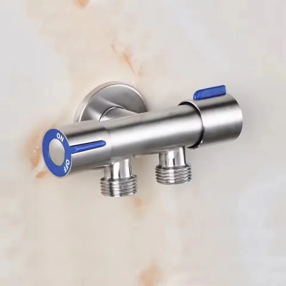 1 Inlet and 2 Outlet Dual Control Handle Stainless Steel Angle Valve, Suitable for Low Floors below 5th Floor