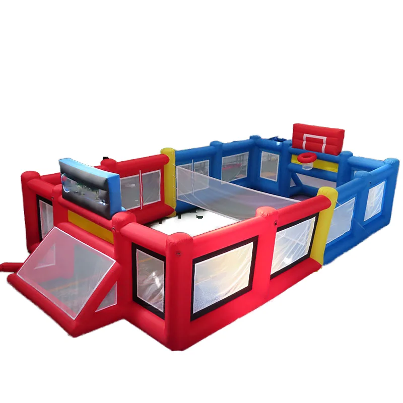 

Premium 12x6m Inflatable Soccer Field With Basketball Hoop and Football Goal Volleyball 3 in 1 Multifunctional Sports game