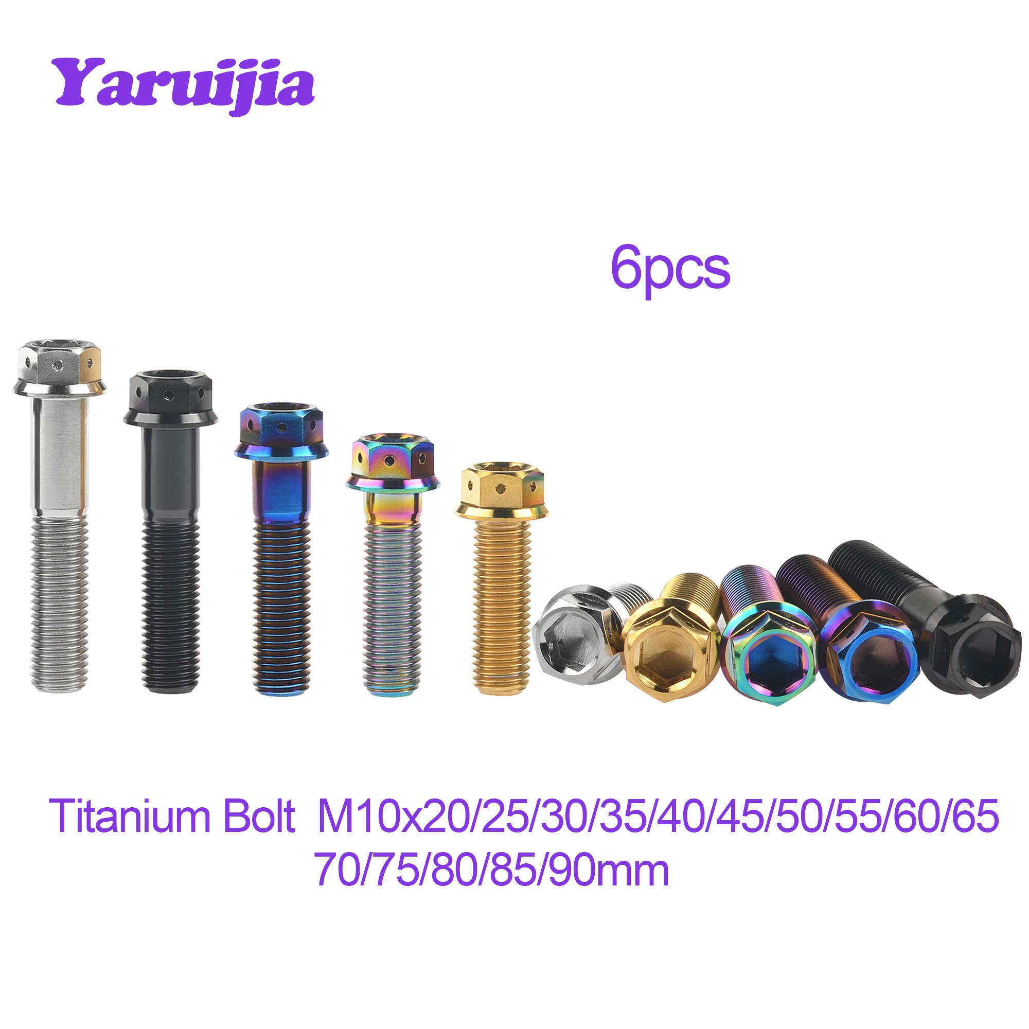 Yaruijia Titanium Bolt M10x20/25/30/35/40/45/50/55/60/65/70/75/80/85/90mm Hex Flange Head Screws for Motorcycle Fixed Part