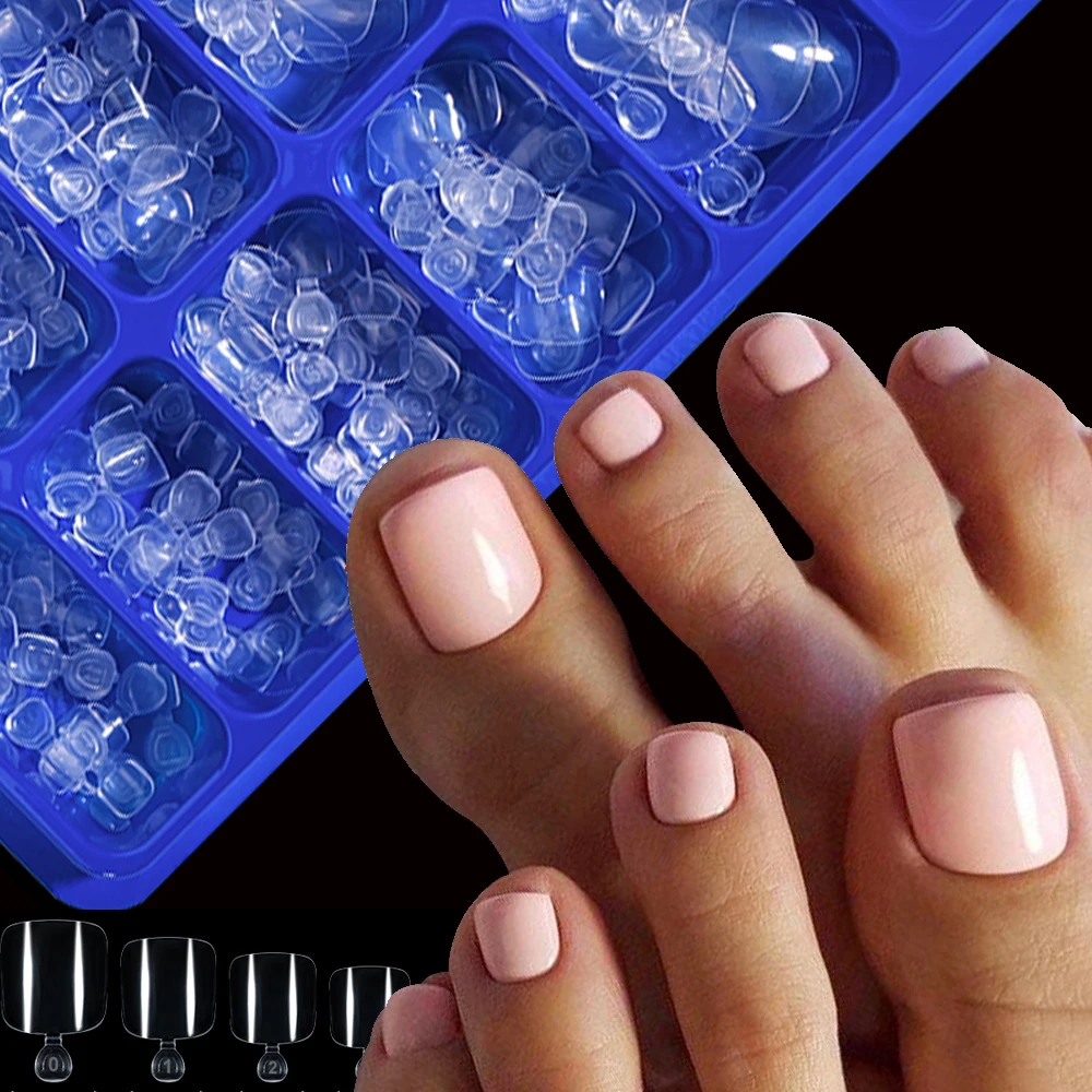 100Pcs/Lot Toenail Tips Clear Full Cover Short Square Fake Toe Nails Artificial False Toe Pedicure Acrylic Toe Nails Extension