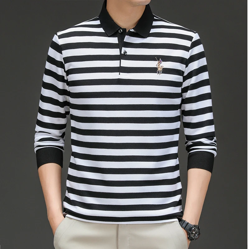 Autumn winter new polo shirt brand cotton men's polo shirt Business casual striped Solid shirt polo