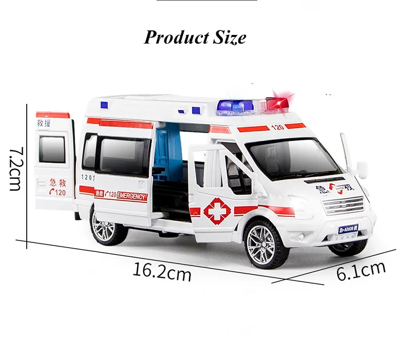 1/32 Diecast Alloy Ambulance Car Fire Engines Model Sound and Light Pull Back For Boys Children Kids Toy Vehicles