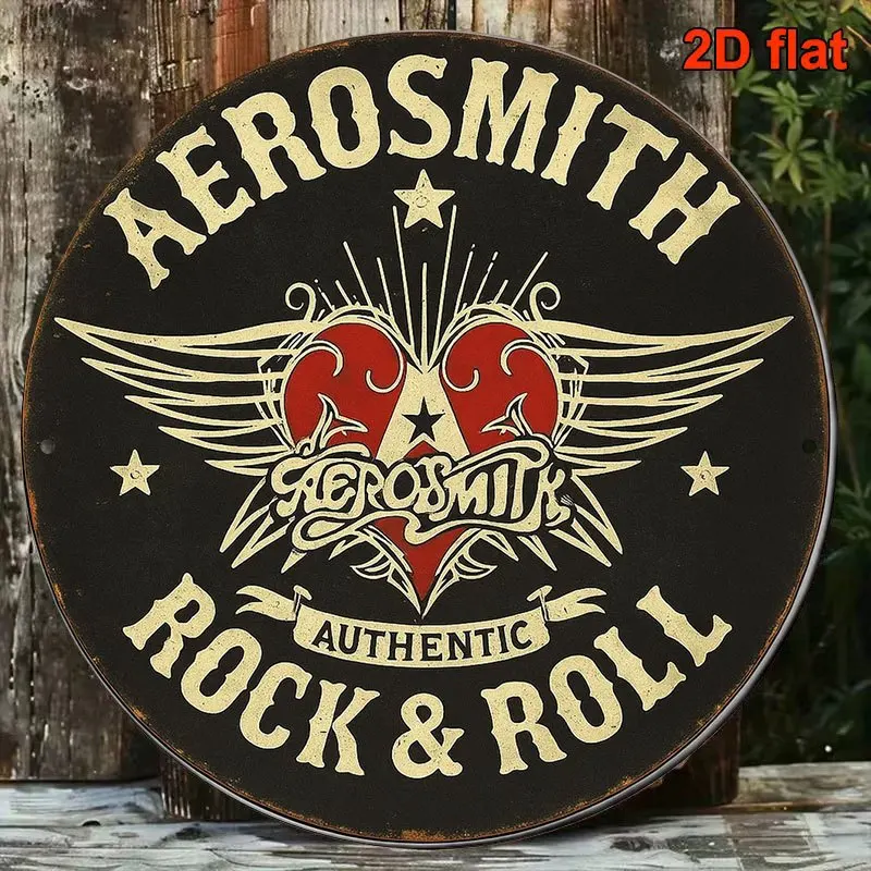 Placa de Metal Vintage Aerosmith Rock 2D, 1 peça - 8x8 Polegadas, Placa de Logo Musical Retro, Adequada para Bar, Caverna, Escritório, Sala de Música