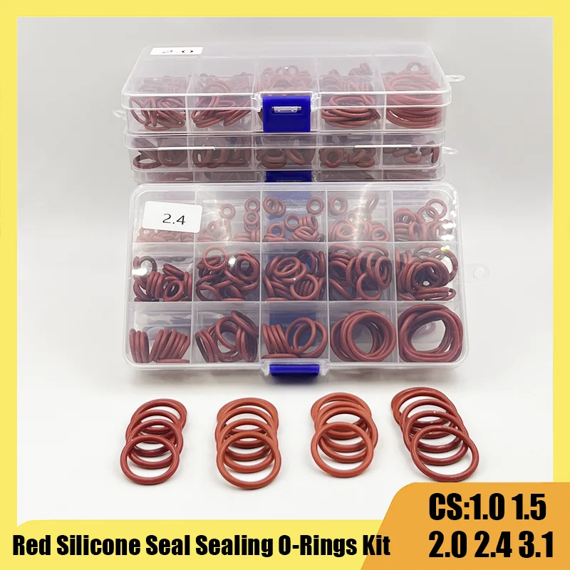 Rode Siliconen O Ringen 250-100 Stuks O-Ringen Rode Siliconen Vmq Afdichting Afdichting O-Ringen Siliconen Wasmachine Rubber O-Ring Assortiment Set