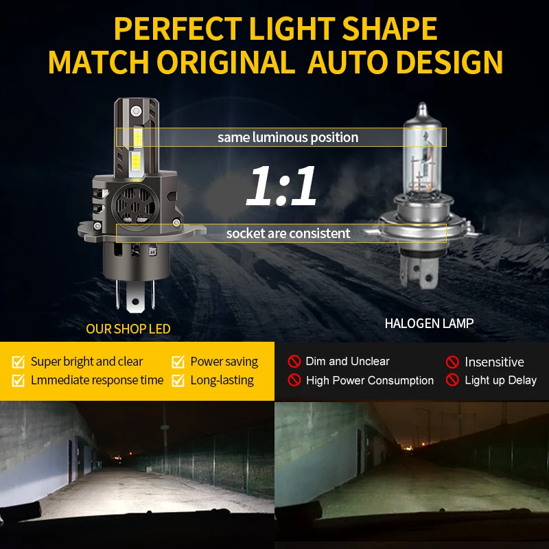 2PCS CANbus H4 LED Headlight Bulb 100W 30000LM High Low Beam For Nissan Micra K12 2003-2010 2004 2005 2006 2007 2008 2009 - view 5