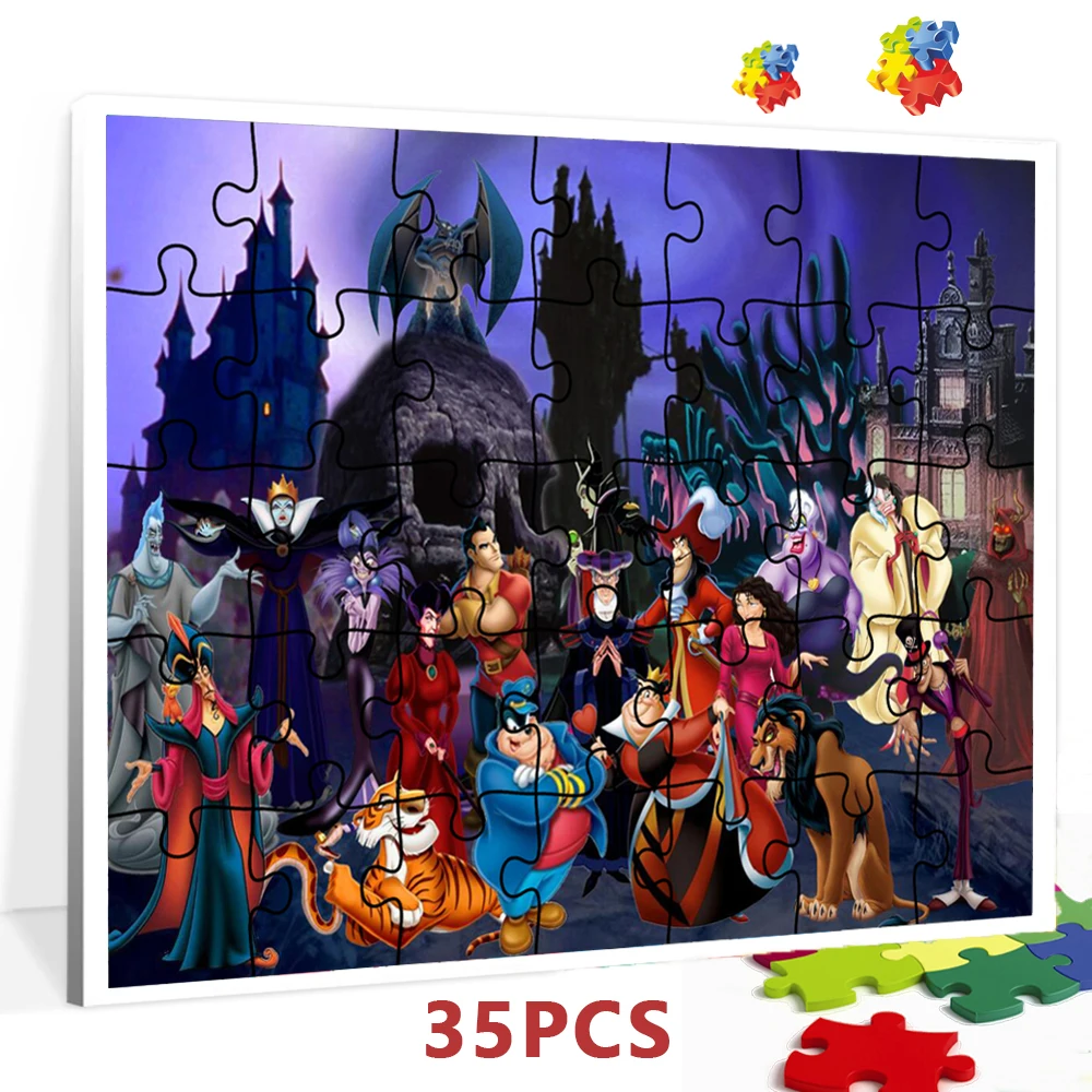 Adults 1000 Pieces Jigsaw Puzzles Disney Villains Educational Toys Cartoon Anime Kids Intellectual Educational Diy Puzzle Games