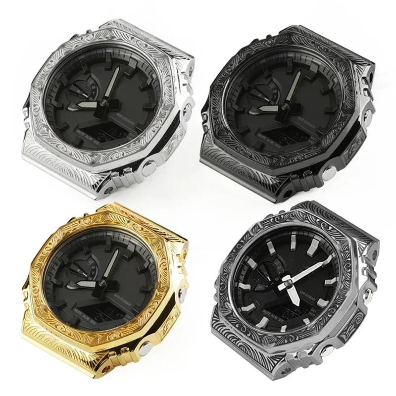 Para reloj Casio GA2100 GA2110 GAB2100 Kit de conversión de caja de Metal con patrón de grabado con herramienta de ajuste de conversión