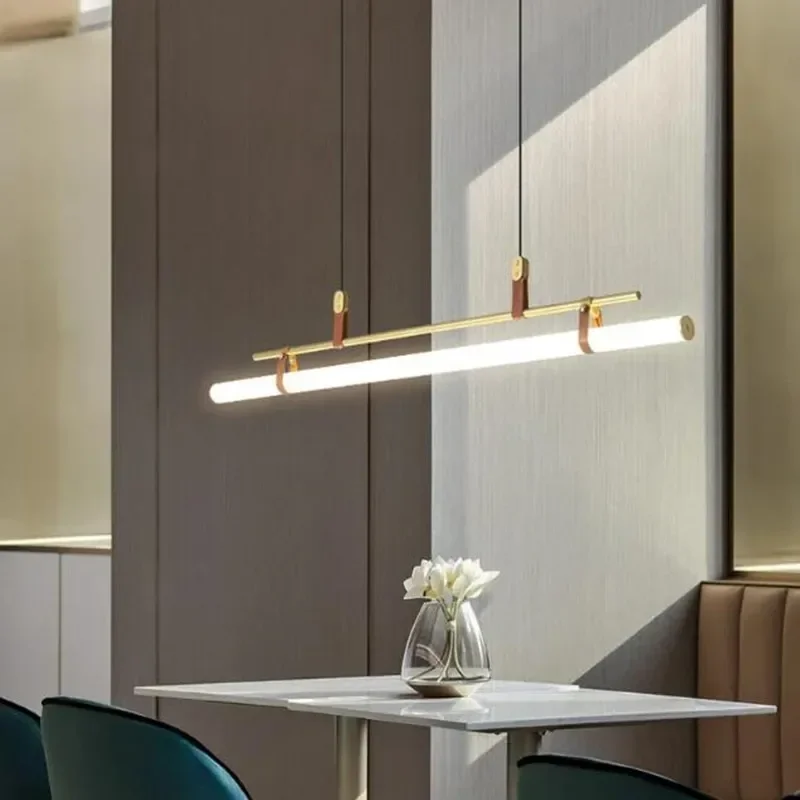 

Modern Chandelier Modern Long Tube Pendant Lamp for Kitchen Table Dining Room Office Cafe Black Gold Leather Pendant Lights