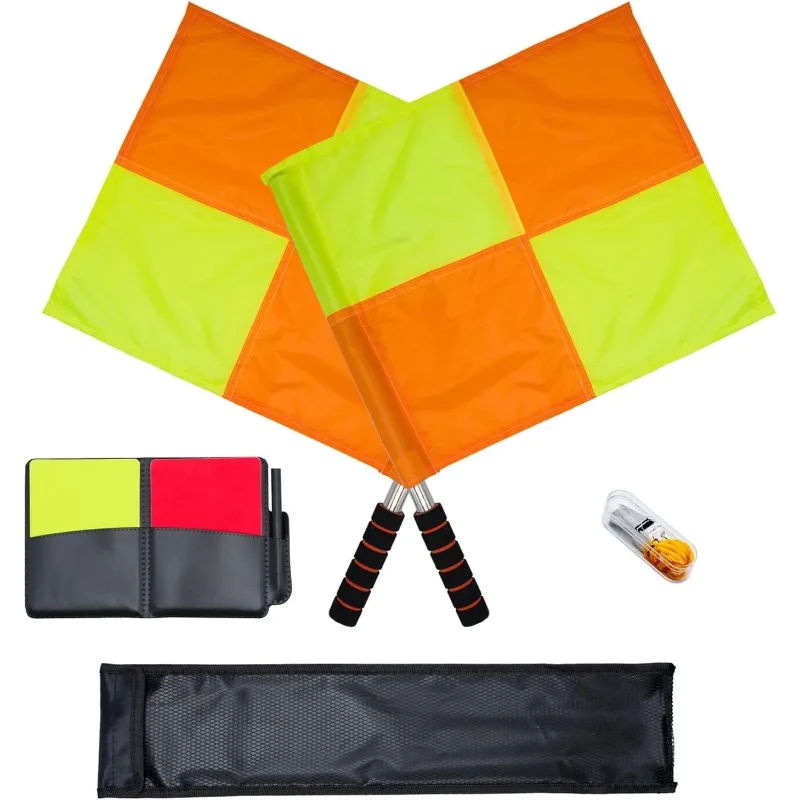 

Soccer Referee-flags Football Yellow-red Cards-whistle - Ref Linesman Reffing Sideline Checkered Corner Equipment Set Kit Gear P