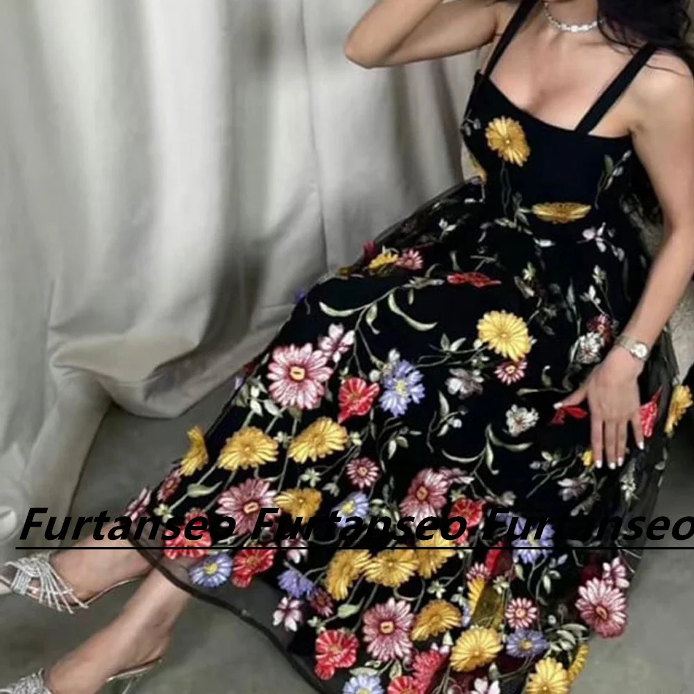 2023 Flower Prom Dress Square Neck A-Line Student Party Gown Sleeveless Backless Fashion Vestidos Para Mujer Elegantes Y Bonitos