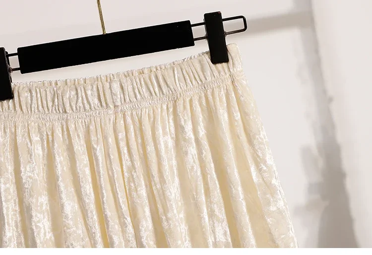 Burgunderroter Plissierter Samt-Midi-Rock für Damen, A-Linie, Herbst/Winter 2026, Vielseitig, Figurbetont, Mittellang, Lässig, Vielseitige Halbrocke – Detail 9