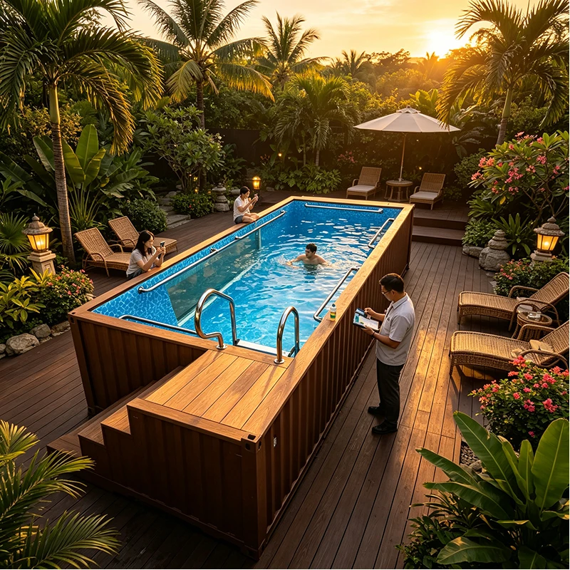 Modern Outdoor Container Swimming Pool 40FT with Glass Viewing Window Premium Steel Structure for Residential