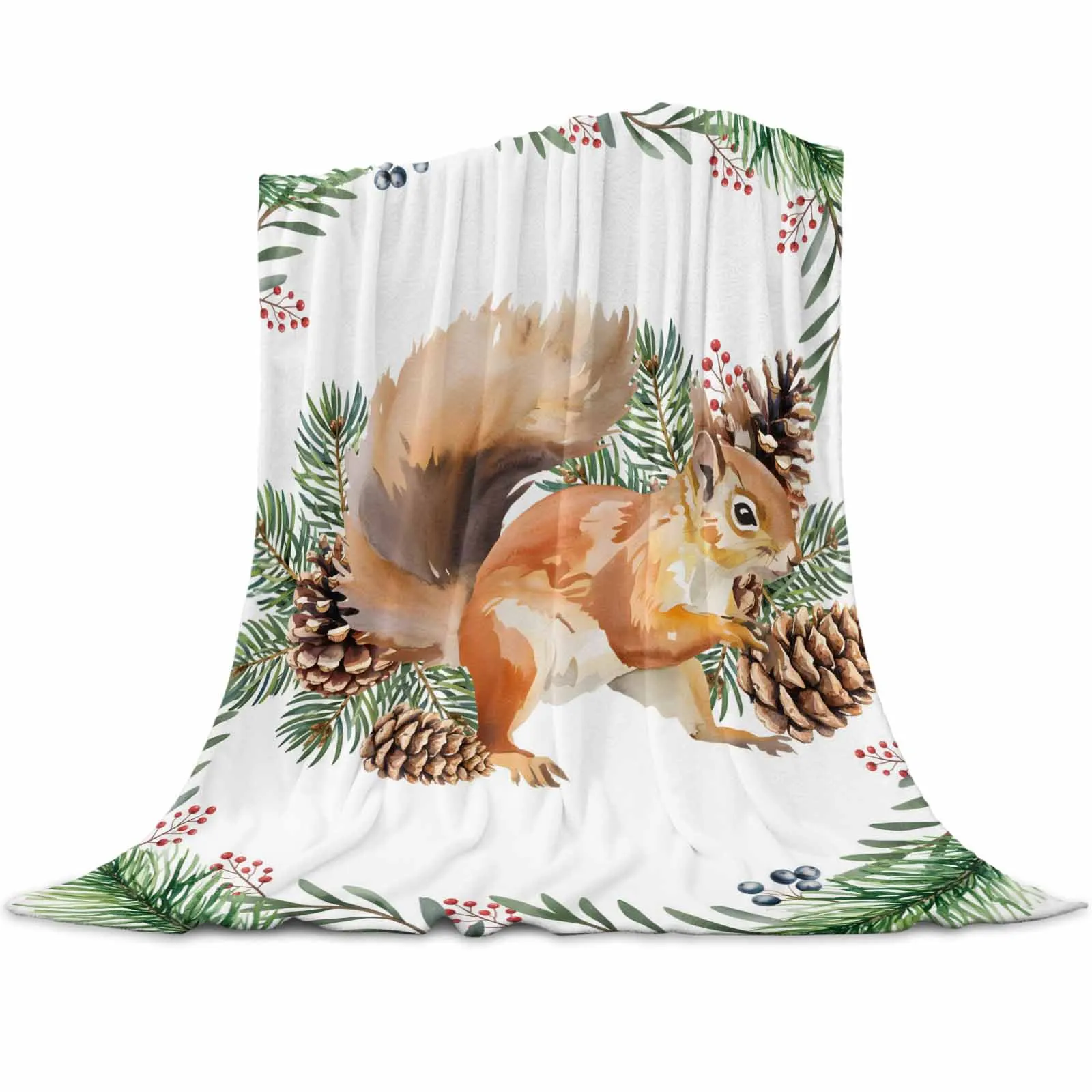 

Squirrel Pine Cone Circle Throws Blankets for Sofa Bed Winter Soft Plush Warm Family Friends Holiday Gifts