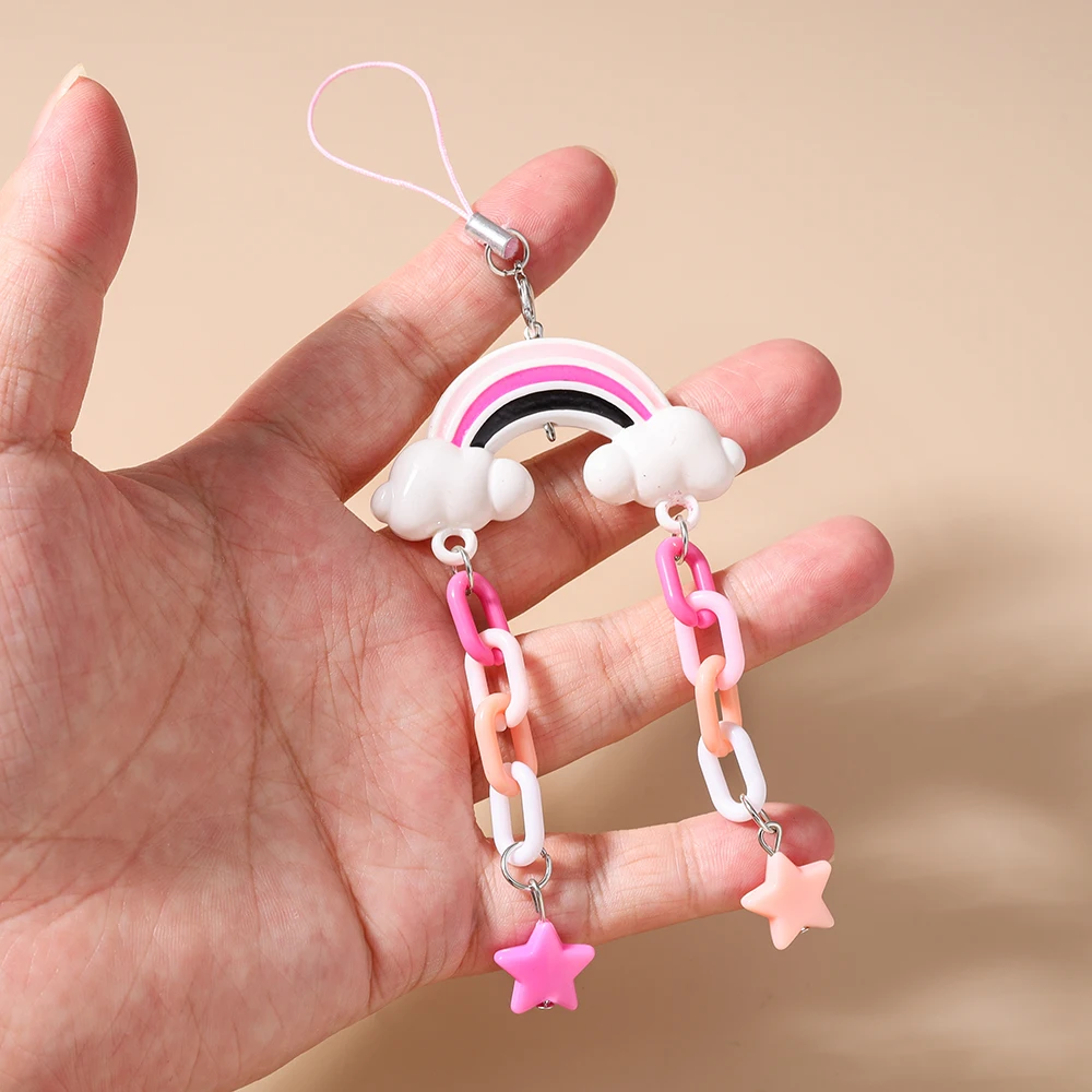 Aihua الحلو جميل قوس قزح ستار سلسلة هواتف معلقة حزام الهاتف اليدوية المحمول سلسلة مفاتيح قصيرة قلادة هدايا مجوهرات نسائية #5