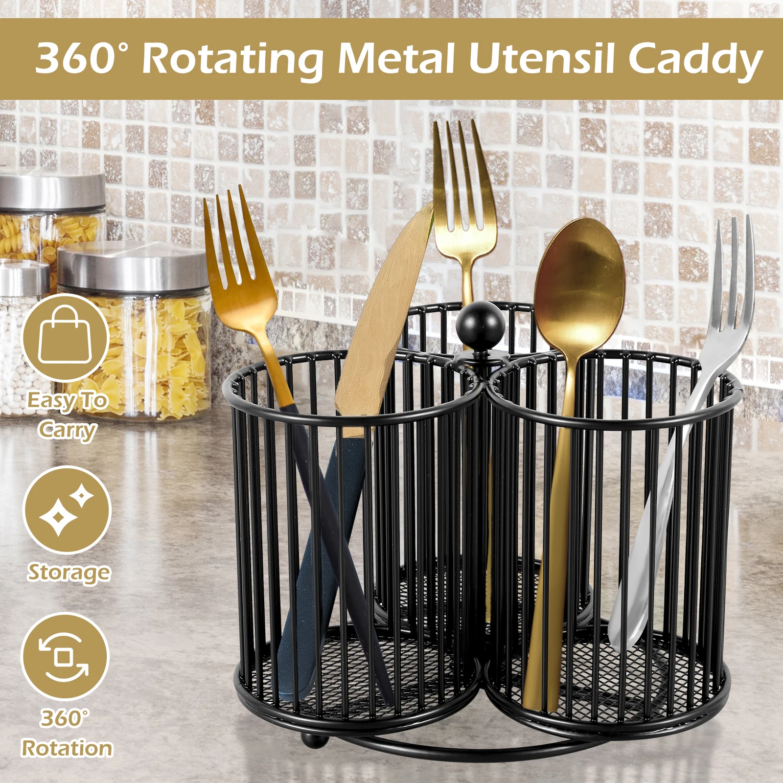 Multifunctional Utensil Storage Holder 360° Rotating Metal Chopstick Spoon Drainer Cutlery Knife For Drain Racks Kitchen Tools