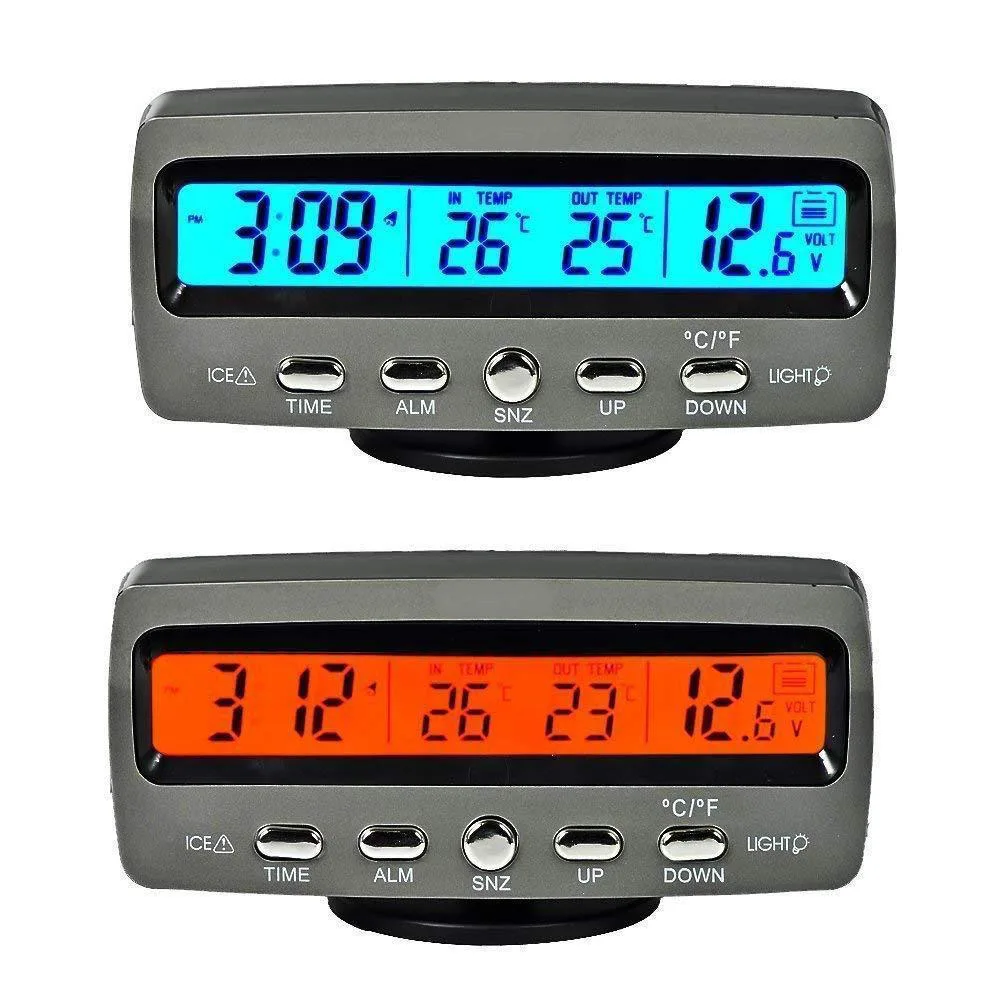 3 w 1 Samochodowy inteligentny termometr cyfrowy zegar woltomierz Wyświetlacz LED DC 12V monitor napięcia wewnętrznego i zewnętrznego samochodu — zdjęcie 7