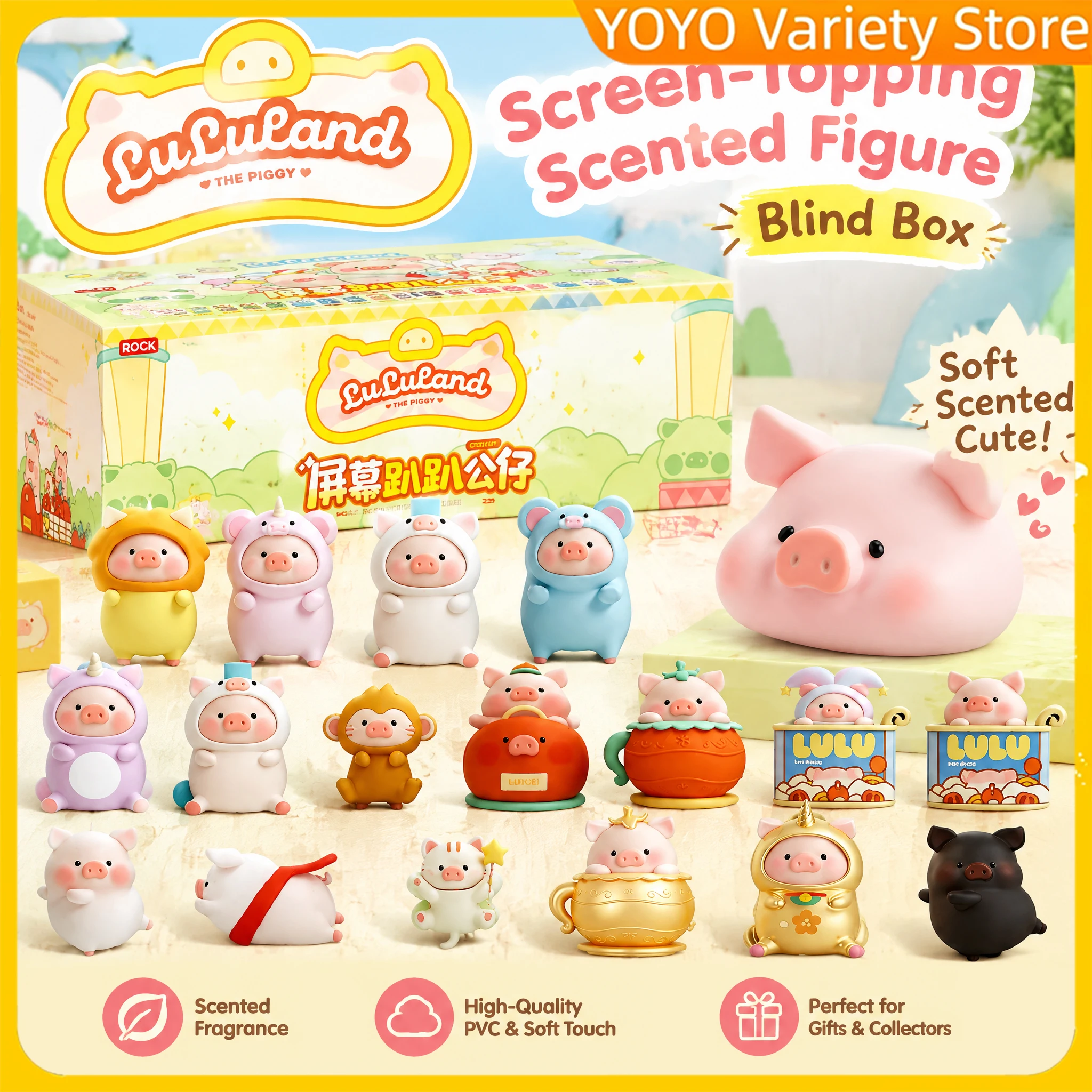 Figura perfumada de LuLu PigScreen, caja sorpresa con figura de cerdito, adorno de escritorio, juguete coleccionable, regalo sorpresa para los fans.