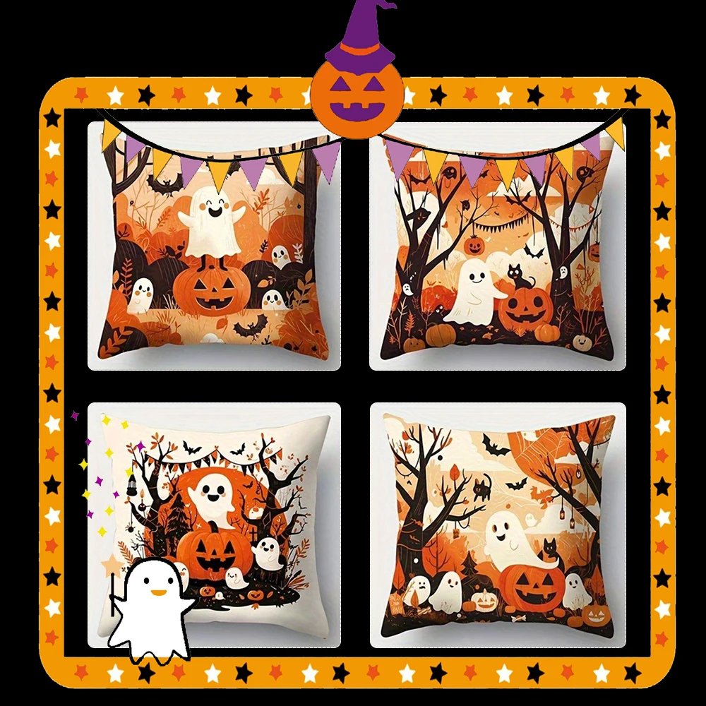 

Halloween Ghost & Pumpkin PillowcasesSuitable for sofa car bedroom decorative cushion cover pillow cover
